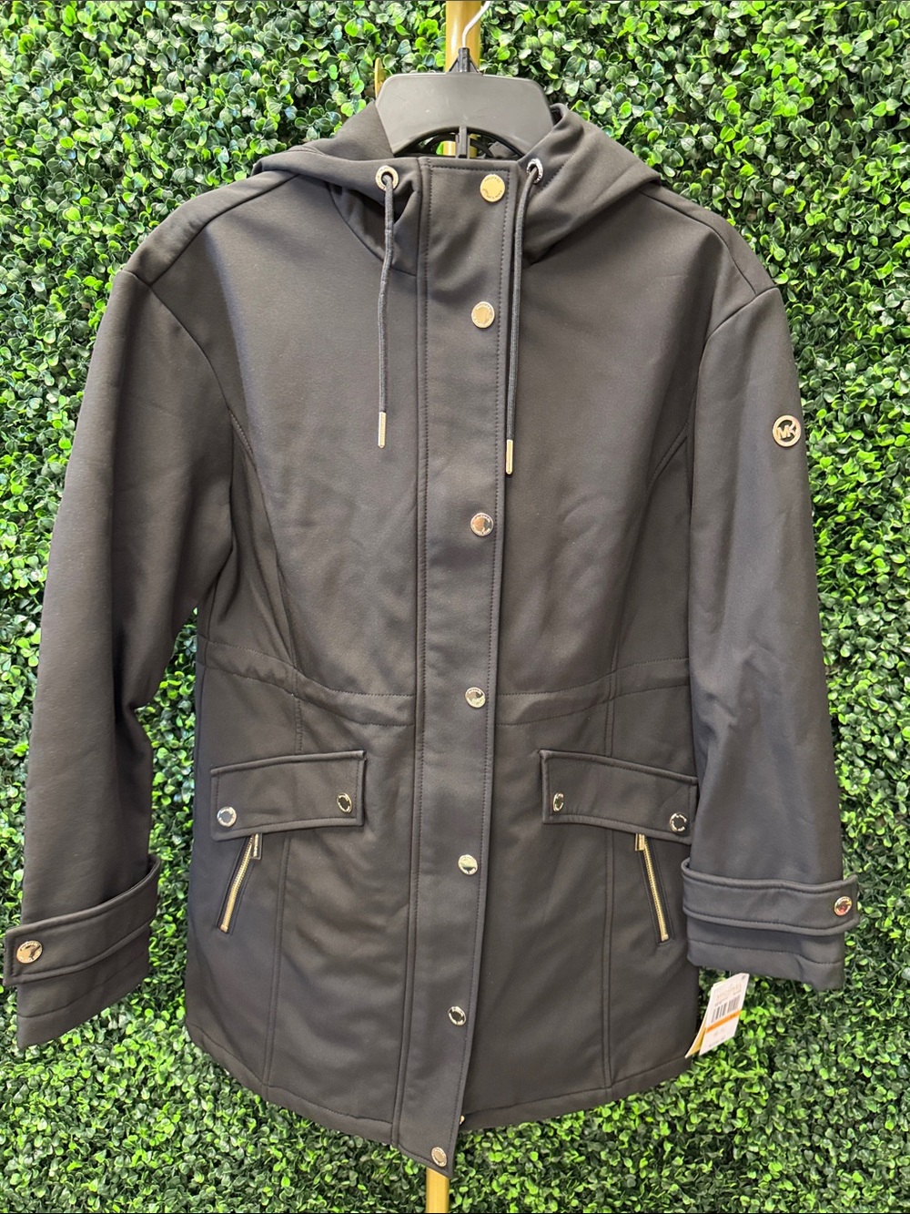 MICHEAL KORS HOODED SOFT SHELL IN BLACK - PS